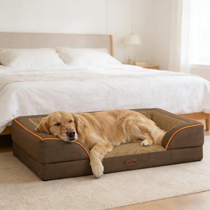 Waterproof Orthopedic Dog Bed for Extra Large Dogs, 53x42in, Brown | Orthopedic Foam Relieves Joint Pressure, Bolsters Supports Head And Neck, Washable Cover, Non-Slip Bottom
