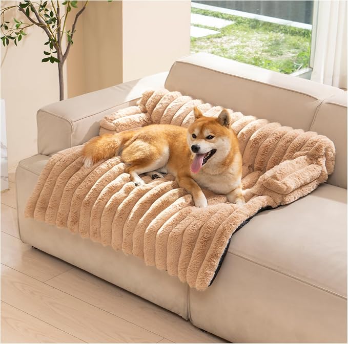 Avont Breathable Dog Couch Mat, Non-Slip Sofa Protector with Soft Plush | Available with Faux Rabbit Fleece and Washable Cover, in M and L, Dark Grey, Light Grey, Brown