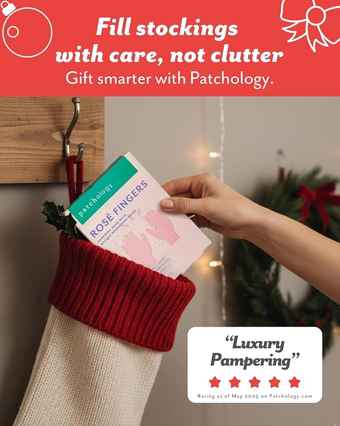Patchology Rosé Fingers Renewing Hand Mask, Strawberry-Scented Moisturizing Gloves with Shea Butter for Dry and Cracked Hands, Christmas Gifts for Women & Stocking Stuffers for Teen Girls (1 Pair)