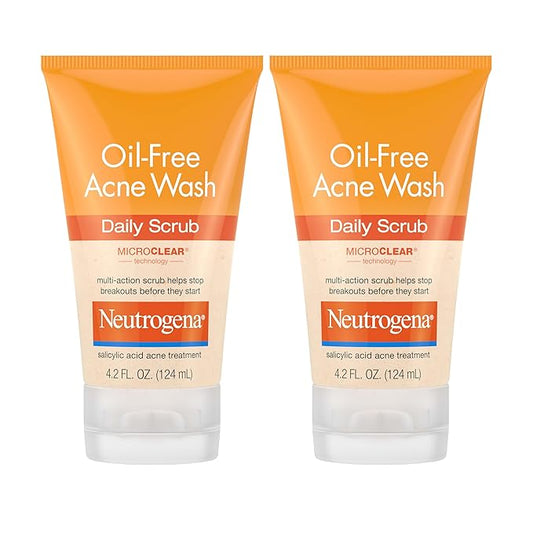 Neutrogena Oil-Free Acne Face Scrub, 2% Salicylic Acid Acne Treatment, Daily Face Wash to help Prevent Breakouts, Exfoliating Facial Cleanser for Acne-Prone Skin, Twin Pack, 4.2 fl. oz, 2 Pack