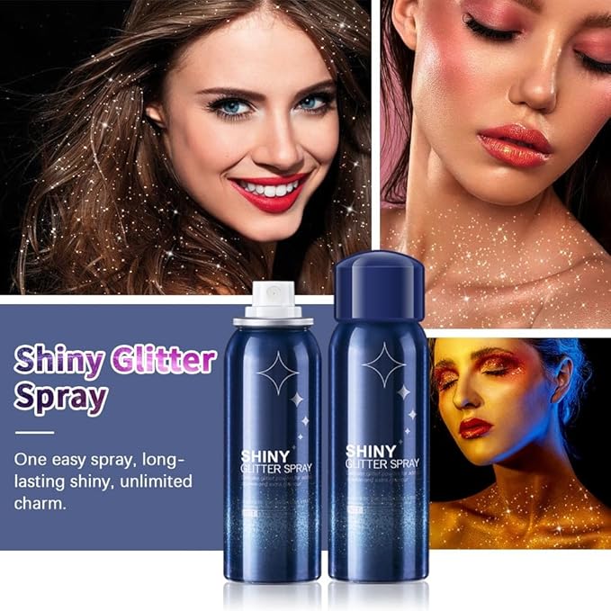 Body Glitter Spray, Perfect Body Sparkly for Music Festival Rave Stage Hair and Face Shimmer Glitter Makeup.