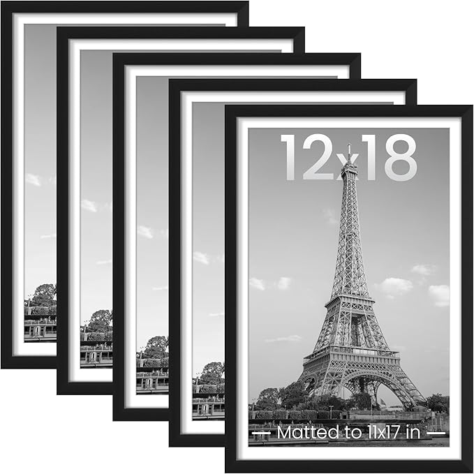 upsimples 12x18 Picture Frame, Gallery Wall Frames Set of 5, Black | Poster Frame Collage Wall Decor, 11x17 Picture Frame with Mat for Family, Baby, Hallway, Christmas
