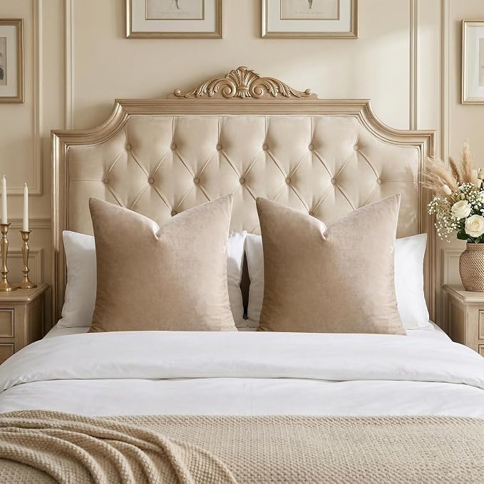 GIGIZAZA Taupe Velvet Pillow Covers 24x24 Decorative Pillows Pack of 2 | Natural Throw Pillows for Couch Sofa,280gsm Soft Textured Fabric,Luxury Modern Square Pillowcases,Luxury Cushion Covers