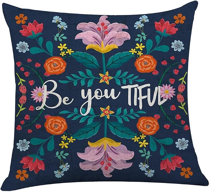 Littlefa Inspiring Gifts Colour Retro Flower Throw Pillow Cover Retro Flower Cushion Cover Decorative Pillowcase Living Room Bedroom Decor for Girls Friends Daughter Niece Women - Be You Tiful