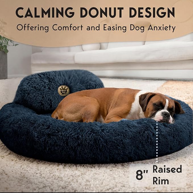PetJett XL Dog Beds for Large Sized Dog - 45'' Extra Large Dog Bed, Washable Dog Bed - Anti-Slip Super Soft Round Donut Bed, Fluffy Faux Fur Anti-Anxiety Premium Comfort Pet Bed, Fits Dogs upto 120lbs
