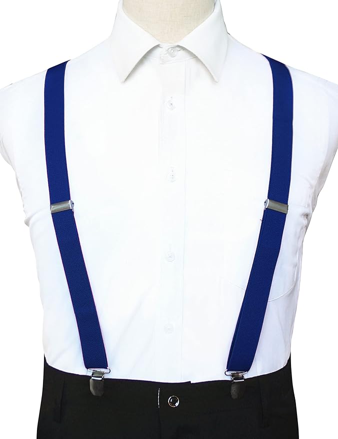 JEMYGINS Solid Color Mens Suspender with 3 Strong Clips Adjustable Braces