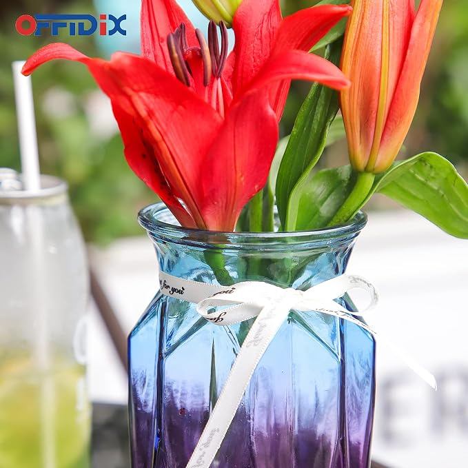 Flower Vase, Gradient Multicolor with Geometric Faceted Design Art Decorative Glass Vase for Wedding, Dinning, Bookshelf, Home Decoration or Gift