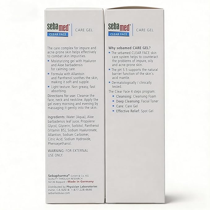 SEBAMED Clear Face Care Gel (50mL) with Aloe Vera and Hyaluronic Acid for Impure and Acne Prone Skin - Made in Germany - Pack of 2