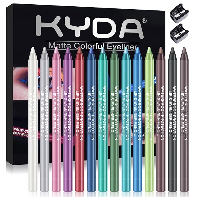 Ownest 14 Colors Eyeliner Pen, Pearl Metallic Eyeliner Pencil Kit, Glitter Eye Liner for Women, Professional Colorful Eye Makeup Pencil Set, Waterline Eyes Liner Pen with Sharpener