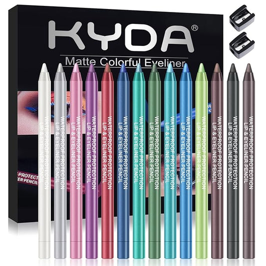 Ownest 14 Colors Eyeliner Pen, Pearl Metallic Eyeliner Pencil Kit, Glitter Eye Liner for Women, Professional Colorful Eye Makeup Pencil Set, Waterline Eyes Liner Pen with Sharpener
