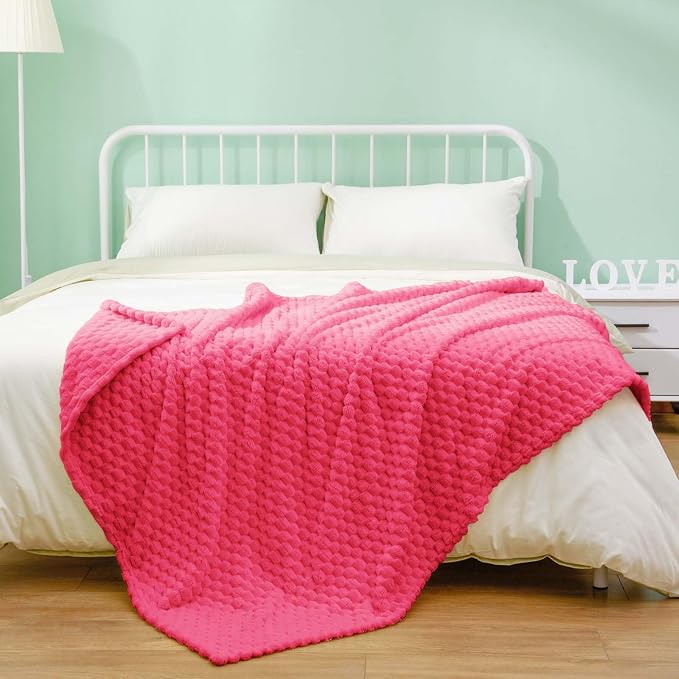 Excervent Hexagon Jacquard Throw Blanket for Bed, 50x70 Inches, Hot Pink | Decorative Fuzzy Flannel Fleece Throw Blanket for Sofa Bed Couch, Super Soft Cozy, Suitable for All Seasons