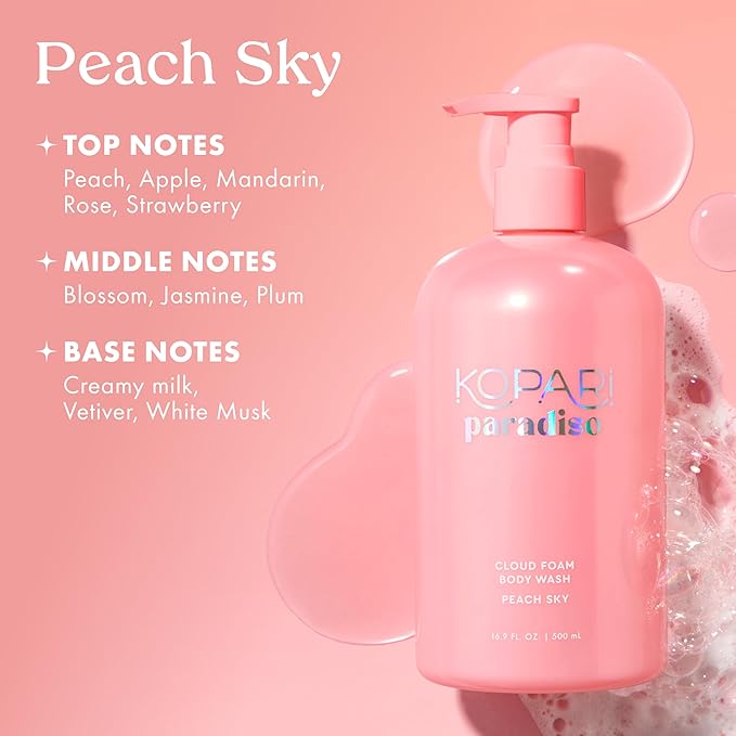 Kopari Paradiso Cloud Foam Body Wash – Peach Sky | Hydrating Foaming Body Wash with Hyaluronic Acid & Vitamin E | Gentle Cleanse, Juicy Scent