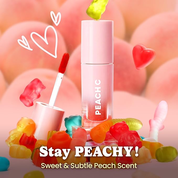 Peach C Jelly Beam Tint - Long Lasting Korean Lip Tint Stain Plumping Jelly Lip Gloss - Lightweight, Moisturizing & Buildable Lip Makeup Jelly Tint Blush with Vitamin E (Sweet Boom, 0.07 oz)