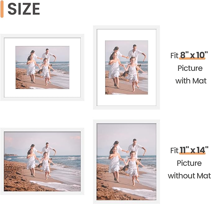 upsimples 11x14 Picture Frame, Gallery Wall Frames Set of 5, White | Photo Frame Collage Wall Decor, 11 x 14 Frame, 8x10 Frame with Mat for Family, Baby, Hallway, Diamond, Christmas