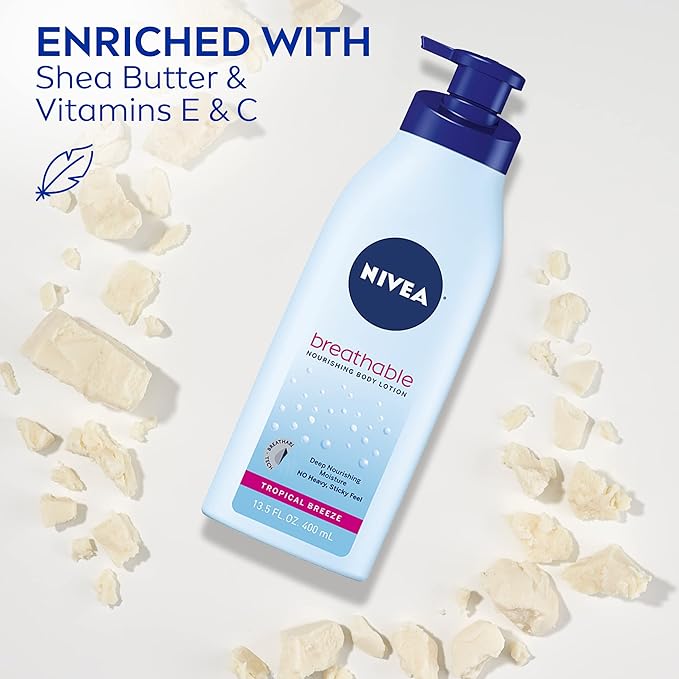 NIVEA Breathable Nourishing Body Lotion Tropical Breeze, Body Lotion for Dry Skin, Pack of Three 13.5 Fl Oz Pump Bottle