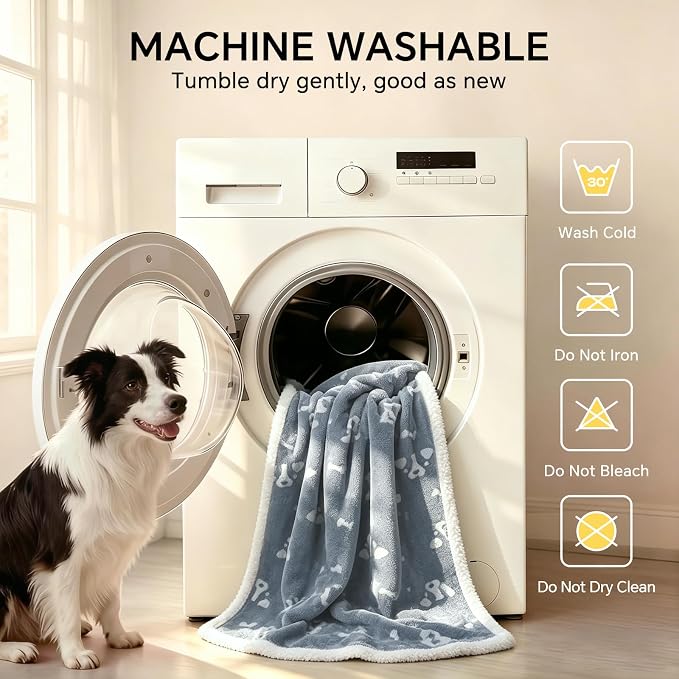Luciphia Waterproof Dog Blanket Reversible Sherpa Fleece for Large Dogs Cat | Soft Print Pet Blanket Washable Pee Proof, Furniture Protector for Couch Sofa Bed Car, Cozy Throw(85" x 57", Grey)