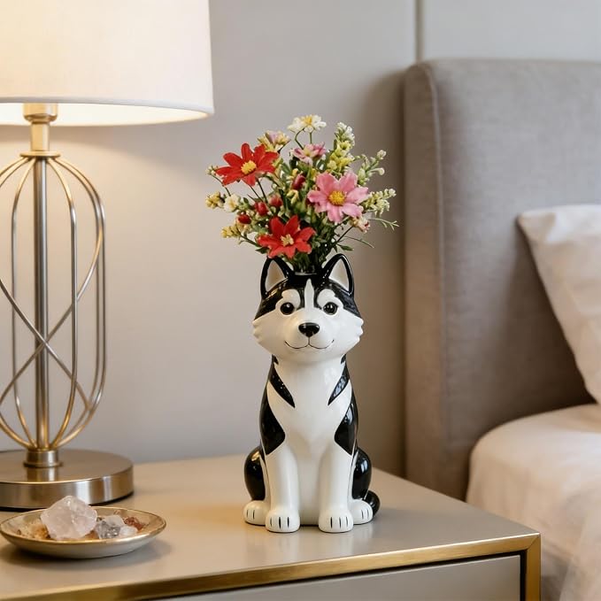 Quirky Dog Vase, Whimsical Boho Dog Flower Vase, Handcrafted Resin Decorative Dog Vases for Small Flowers, Funny Animal Resin Vases, Cute Puppy Planter for Desk Shelf, Boho Home Office Decor