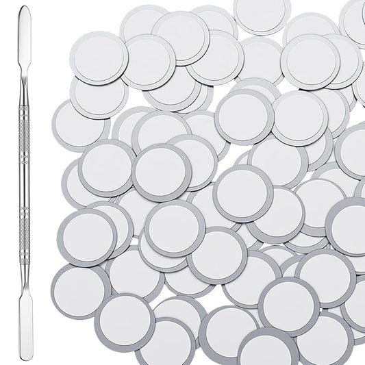 Sumind 101 Pack Metal Stickers for Eyeshadow Palette Set, Includes 1 Makeup Depotting Tool, Adhesive Empty Metal Makeup Colorful Palette Stickers (100 Pcs Round)