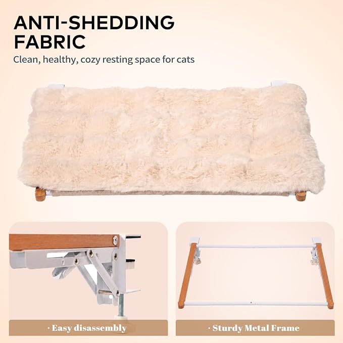 CHEERPALS Cat Desk Bed with Cushion Washable, 90°Fold Down Cat Hammock for Desk Mounted, Indoor Cats Furniture Supports 35lbs Suitable for Small-to-Medium Cats(White)