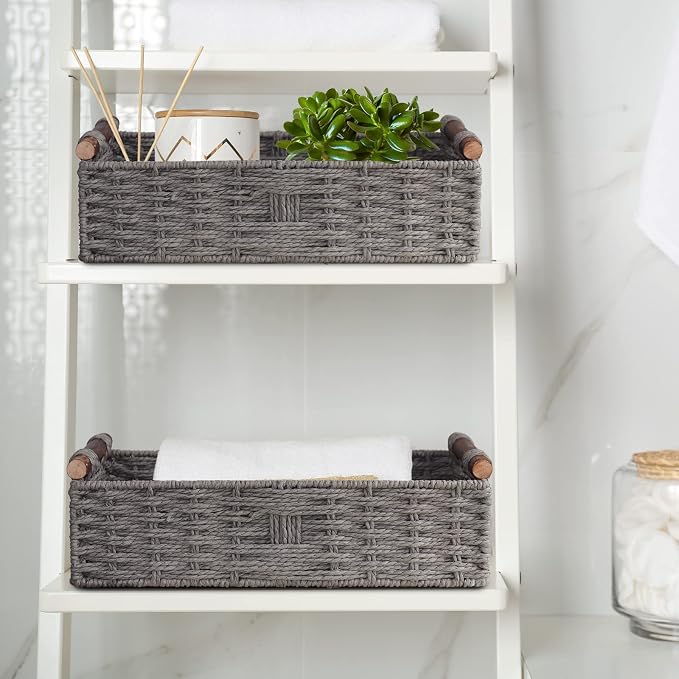 Basket for Toilet Paper Storage Baskets for Bathroom Decor Organizing | with Handle for Bedroom Home Decor and Shelves Apartment Countertop Use,Gray