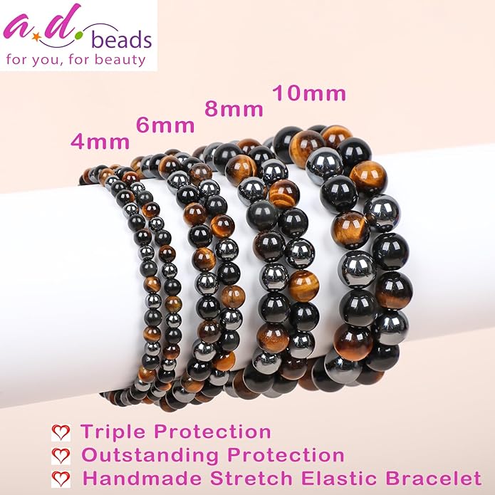 AD Beads Handmade Gemstone Stretch Elastic Bracelet Crystal Healing Reiki Nature's Beauty and Spiritual Essence Unisex