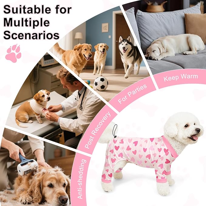 Bienbee Dog Pajamas, 4 Pack Adjustable Onesies for Small to Large Dogs M | Dog Shedding Suit with Soft Fabric, Breathable & Stretchy, and Adjustable Back Length for Sleeping Lounging and Daily Use