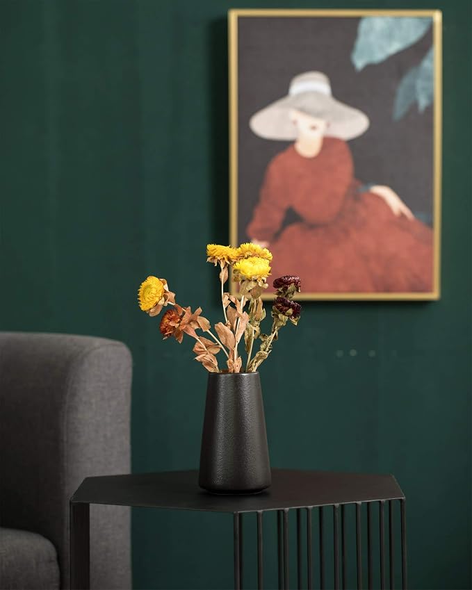 Simple Boho Ceramic Flower Vase for Home Decor (Matte Black,Small) | 6'' Modern Vase for Flower Plant Pampas Grass, Fit for Table Shelf Centerpieces, Living Room Kitchen Bedroom Wedding Gift