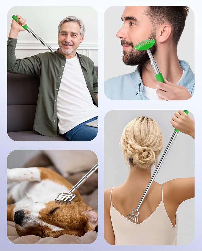 Gelibo Telescoping Back Scratcher with 5Pcs Detachable Heads, Extendable Back Massager Tool, Fathers Day Dad Gifts from Wife Daughter Son, Mens Gifts, Husband with Beautiful Box - Green