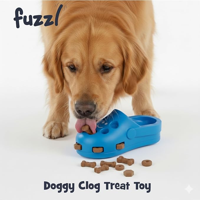 Fuzzl Shoe Dog Toy Puzzle Treat Toy – Natural Rubber Chew Toy – Durable, Interactive Enrichment Feeder – Eco-Friendly, Non-Toxic & Dishwasher Safe – Blue