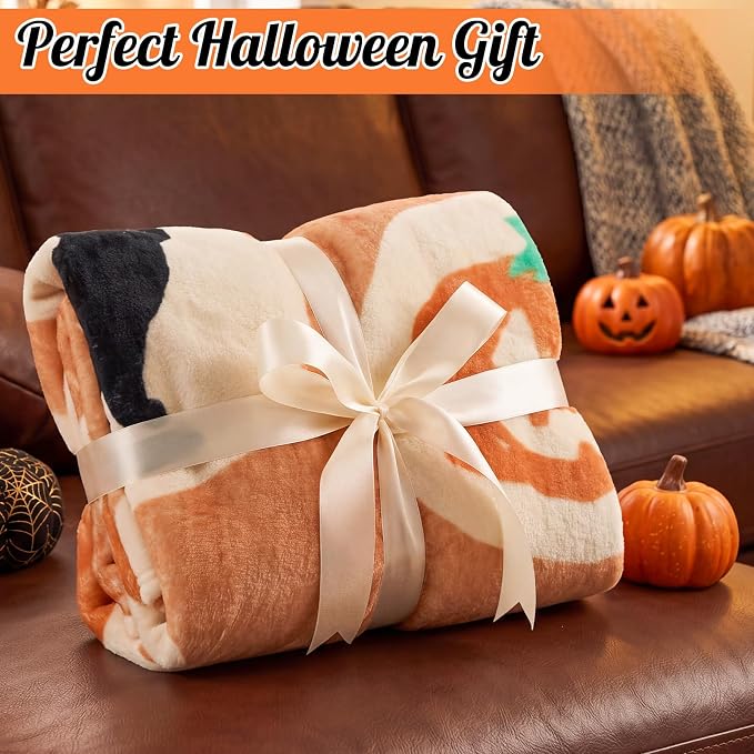 50'' x 60'' Halloween Throw Blanket Ghost Pumpkin Cat Sugar Cookie | Cute Boo Black Cat Pumpkin Plush Warm Blanket Halloween Decor for Home Sofa Decor Couch Bed