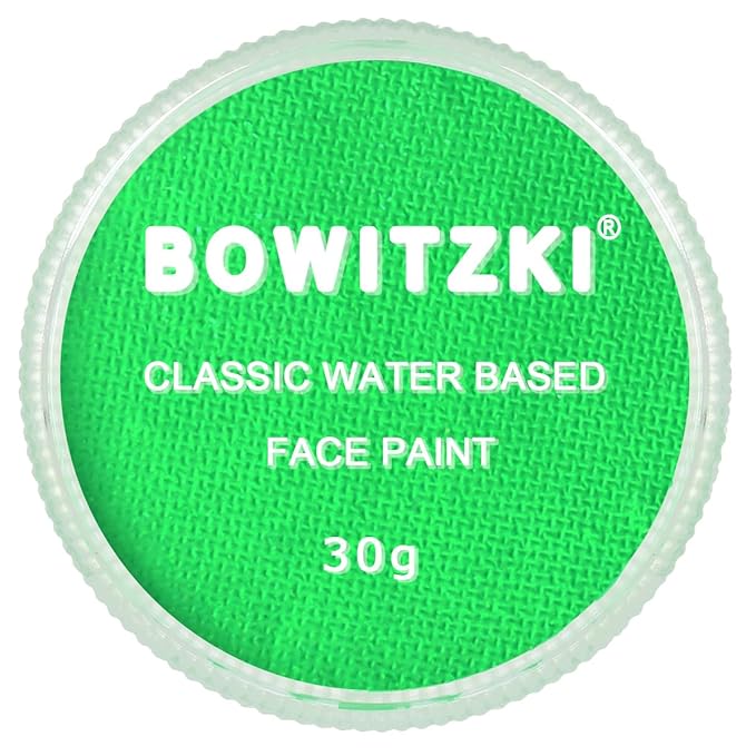 Bowitzki 30g Professional Face Paint Body Paint Water Based Face painting Makeup Safe for Kids and Adults Split Cake Single Color Halloween Christmas Party (Light Green)