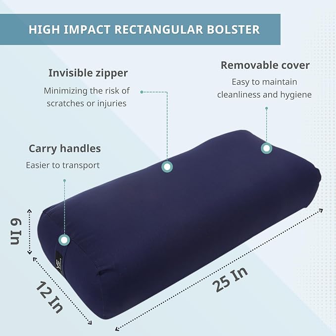 Everyday Yoga Bolster and Yoga Strap Set, Rectangular Meditation Pillow, Super Soft & Lightweight with Carry Handle - Firm Support for Restorative Yoga - Black - Strap 10ft Length