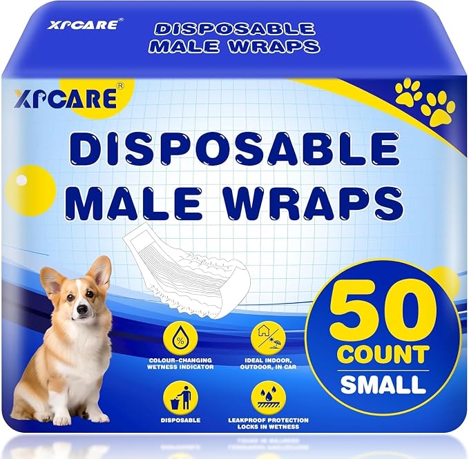 50 Count Disposable Dog Diapers Male with Wetness Indicator(Small) | Dog Belly Band Belly Bands for Male Dogs Male Dog Wraps,Super Absorbent Leak-Proof Fit for Incontinence Marking