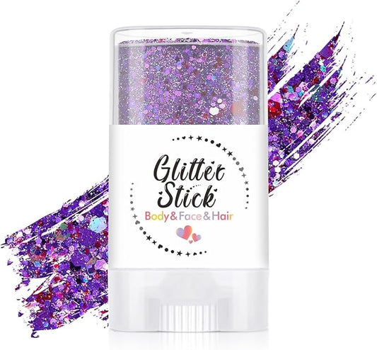 Purple Body Glitter Stick, Perfect Sparkling Neon Outfit Music Festival Stage Mardi Gras Accessories Hair and Face Glitter Gel Makeup.