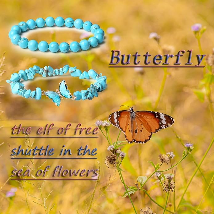 DUQGUHO 2Pcs Butterfly Bracelets for Women Healing Crystals Bracelets for Women Natural Gemstone Bead Bracelet Cute Butterfly Charm Bracelet Stretch 8mm Crystal Jewelry Gifts for Women