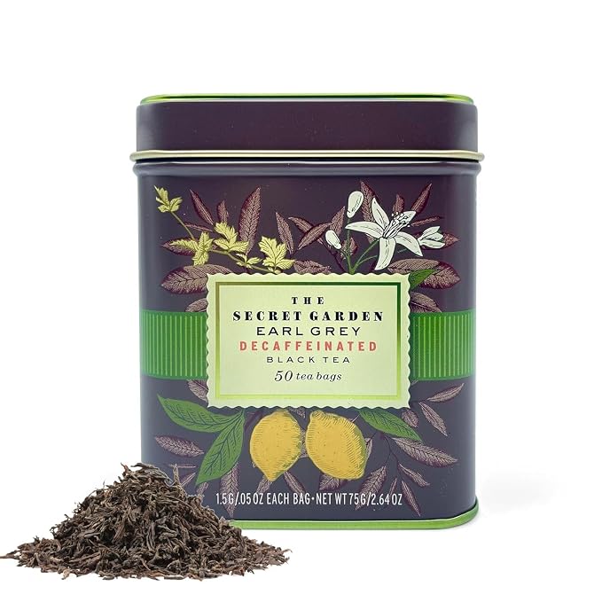 Premium Earl Grey Bergamot Decaf Tea Bags 50 Pack Designer Tin, Crafted in Sri Lanka, Naturally Decaffeinated Herbal Teabags Full Bodied Flavor, Keto. Bulk (50-Count)