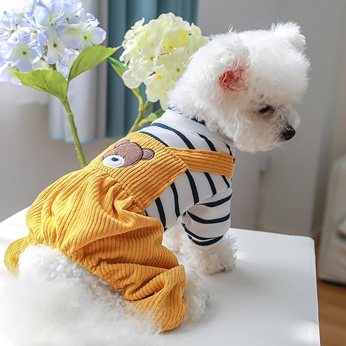 Dog Soft Comfortable Overalls Dog One-Piece Bear Outfit Puppy Cute Sweater Shirt Corduroy Pants Pet Stylish Summer Clothes for Small Dogs Chihuahua Dachshund Daily Holiday Jumpsuit Costume