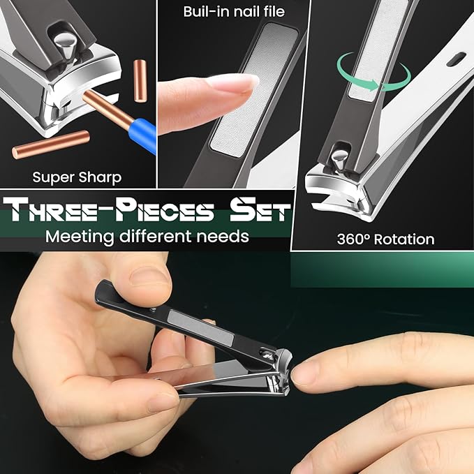 Vepkuso Toenail Clippers&Nail Clippers for Seniors Thick Nails - Professional Nail Clippers Set for Men/Women, Manicure Kit with Angled Head, Stainless Steel Toe Nail Cutter, Gift Idea