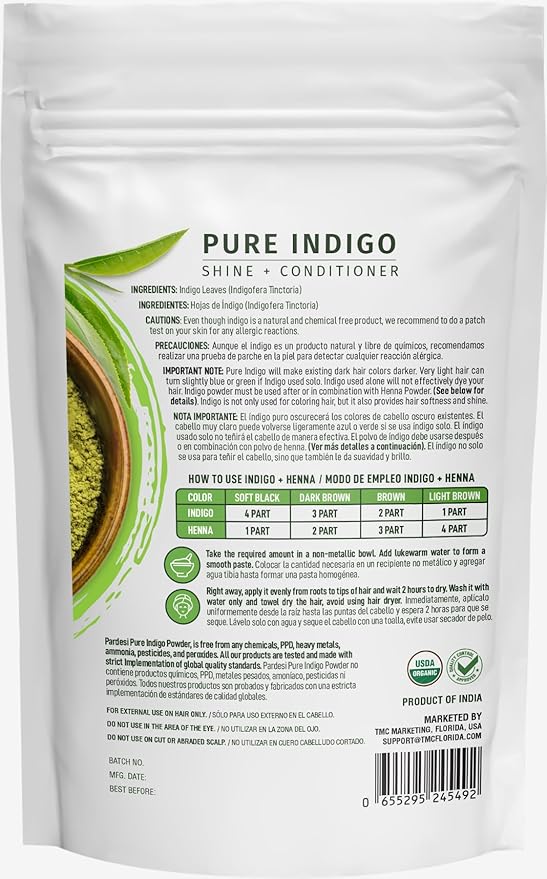 Pardesi Indigo Powder I USDA Organic I 7.05 oz (200 Gram) | Natural Hair & Beard Dye I Unisex I Amonia and PPD Free I Includes Gloves, Hair Cap and Applicator I From India