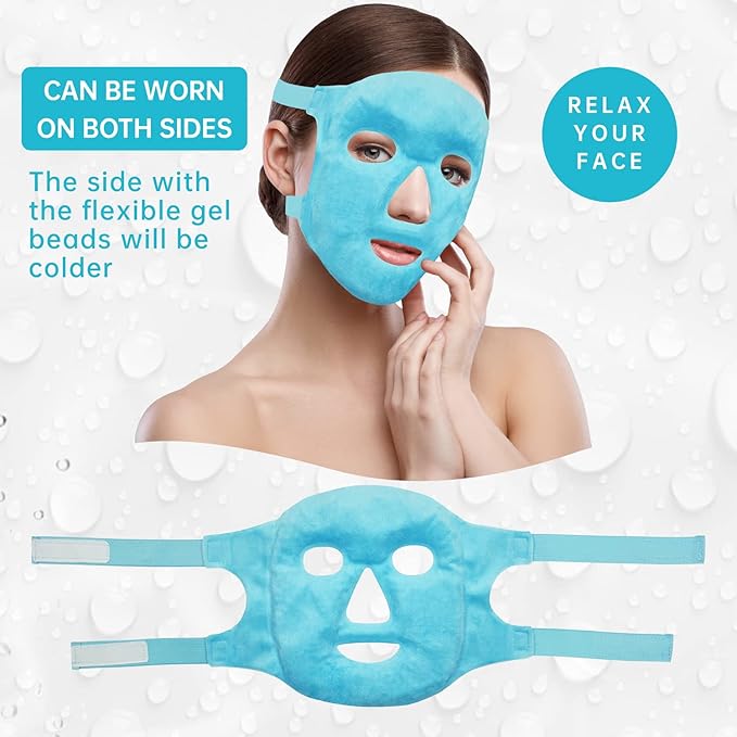 ZNÖCUETÖD Cold Face Eye Mask Ice Pack Reduce Facial Puff, Dark Circles, Gel Beads Hot Heat Cold Compress Pack, Face SPA for Woman Sleeping, Pressure, Headaches, Skin Care, Post Laser Care[Blue]