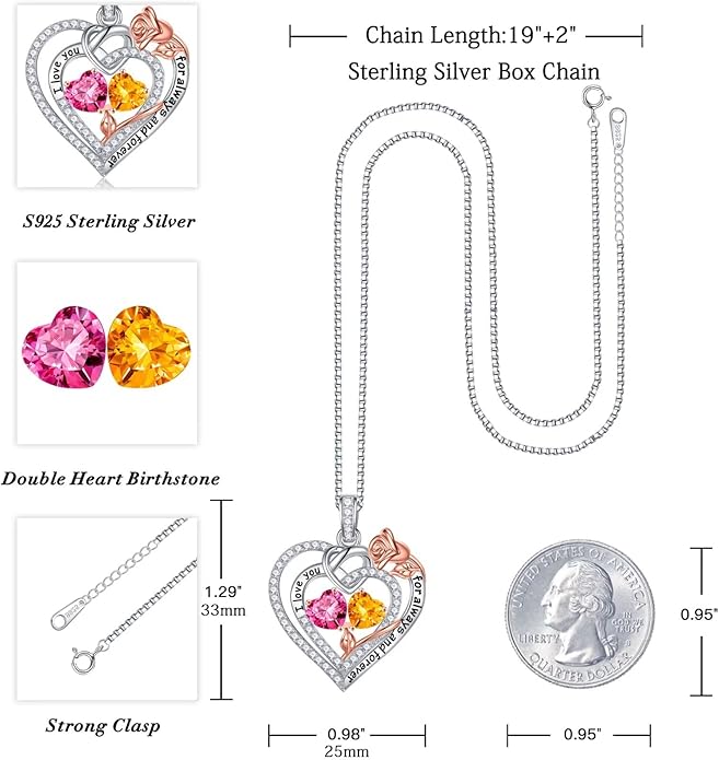Iefil Valentines Day Gifts for Her Wife - 925 Sterling Silver Double Birthstone Necklace, Anniversary Birthday Gifts for Women, Jewelry Gift for Wife Girlfriend Mom Her