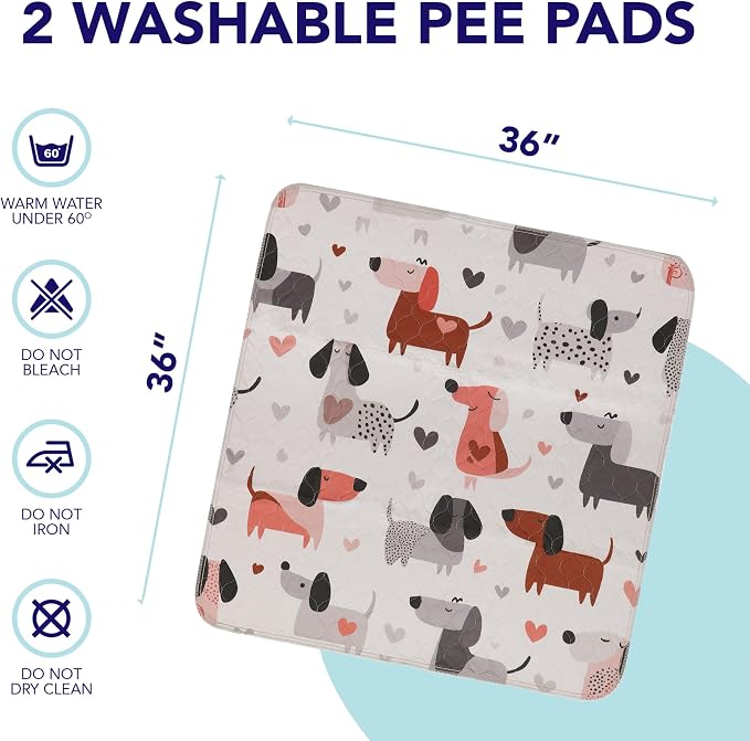 PUPIBOO Washable Pee Pads for Dogs and Cats - Super Absorbent Reusable Puppy Training Pads - 100% Waterproof, Leak-Proof & Non-Slip Whelping Pads for Pet Housebreaking