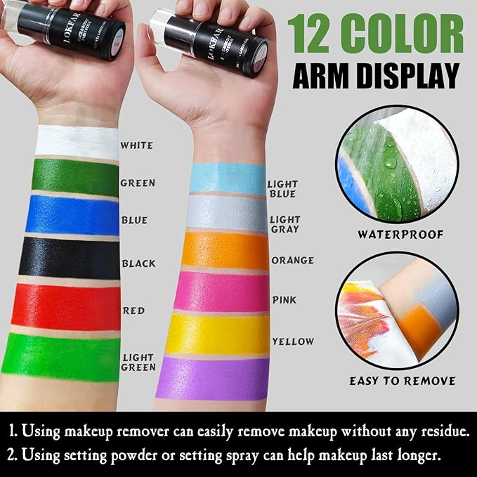 Black Face Body Paint Stick, Football Baseball Eye Black Stick, Waterproof Full-Coverage Face Makeup for Halloween Zombie Clown Vampire Skeleton Skull Joker Cosplay Makeup