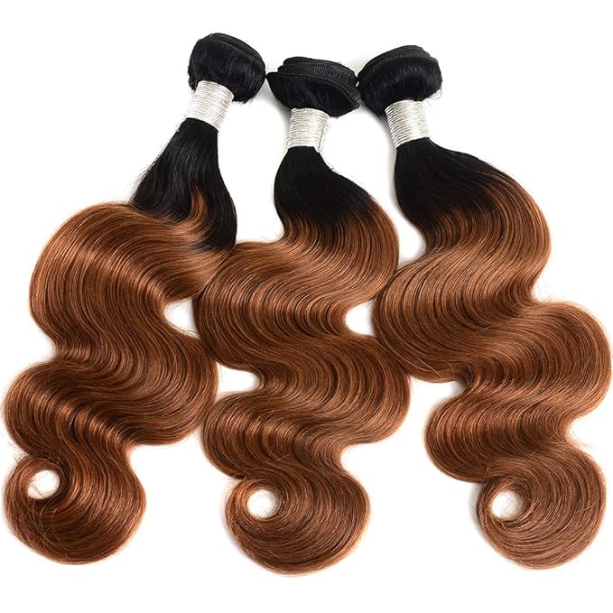 Ombre Human Hair Bundles 1b/30 Two Tone Brazilian Virgin Body Wave Human Hair Ombre 3 Bundles 16 18 20inch Weaves Extensions for Women 100% Unprocessed Bundles