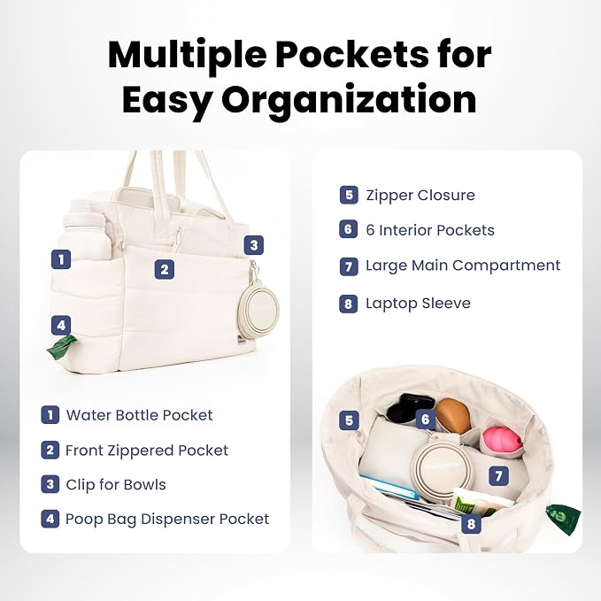 Rubyloo Puffer Dog Travel Bag for Dog Moms, Diaper Bag with Travel Bowls