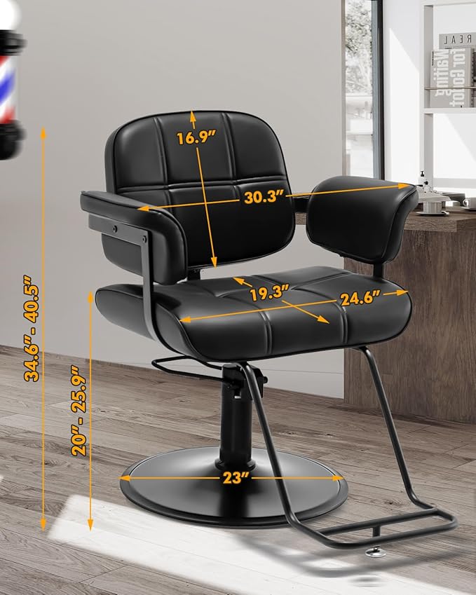 Barber Salon Chair, Extra Wide Hair Styling Chair with Heavy Duty Hydraulic Pump, 360° Swivel Height Adjustable Braiding Design, Luxury Beauty Salon and Barbershop Equipment, Black