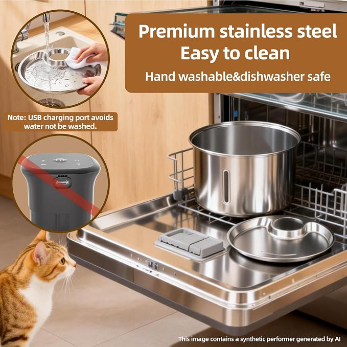 Wireless Cat Water Fountain,3.2L Stainless Steel Battery Operated | 1 Pack Filters | Cordless & Rechargeable | Motion Sensor | BPA-Free | DishwasherSafe | 20dB Ultra-Quiet | 108oz capacity