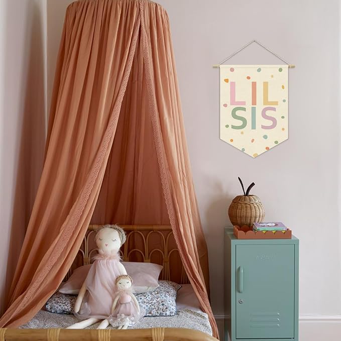 Little Sisters Canvas Banner Pink Girl Nursery Decor ,Sisters Bedroom Playroom Wall Art Decorations,Boho Twin Room Sign,Lil Sis Big Sis,Two Baby Kids Room Sibling Wall Hanging Pennant Flag Banner