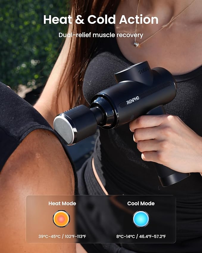 RENPHO Active Thermacool 2 Massage Gun with Heat and Cold, Valentine's Day Gifts, [2026 Upgraded] Percussion Deep Tissue Handheld Neck Massager, FSA Approved, Muscle Masajeador for Men Women HSA