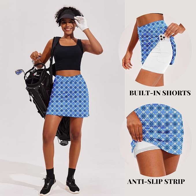 Ekouaer 16" Skorts for Women with Pockets Golf Pickleball Tennis Skirt | Silicone Grippers,2 Inner Pockets,Wide Waist,Side Slit Hem,Breathable,Soft,Lightweight